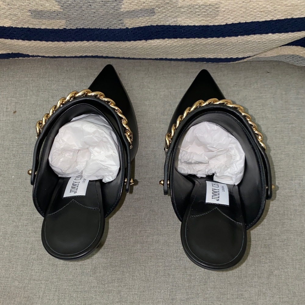 FINAL SALE Jimmy Choo Lexx 100 Black/gold Leather heeled Mules NWT - Picture 9 of 14